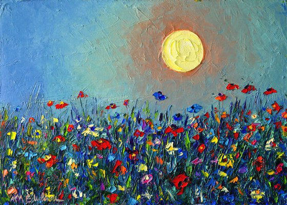 WILDFLOWERS MEADOW SONG - abstract landscape modern impressionist floral palette knife oil painting