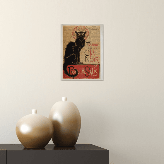 Cabaret du Chat Noir - Collage Art Print on Large Real English Dictionary Vintage Book Page