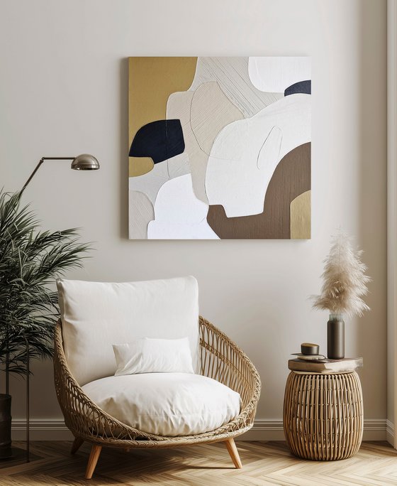 "Aura" Beige pastel brown abstract art