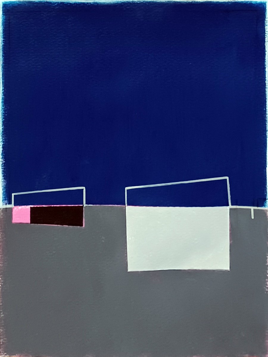 Abstract Acrylic Painting By Luis Medina, 12 X 16", Blue And Grey Composition, Original Artwork