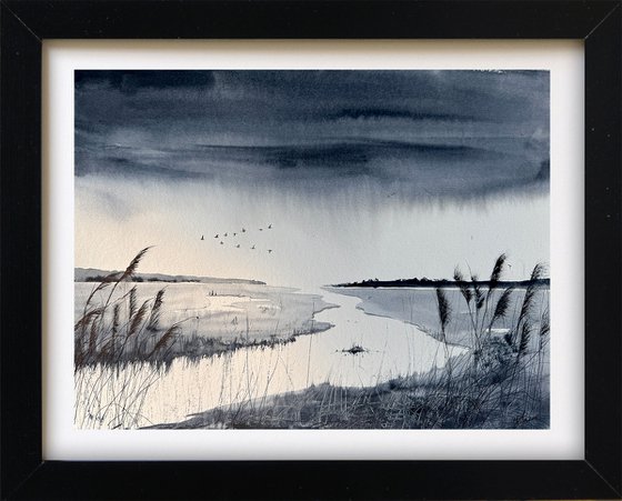 rainclouds marshes geese