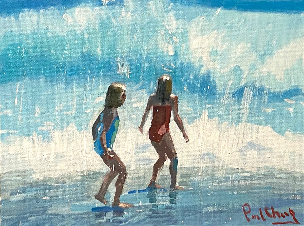 Impressionistic Landscape Oil Painting By Paul Cheng, 12 X 9", Beach Girls #21, Original Artwork