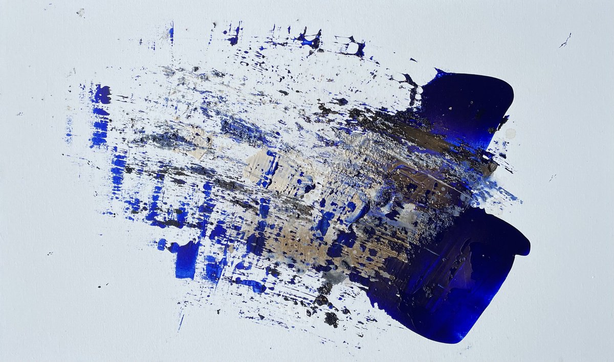 Abstract Acrylic Painting By Tiny De Bruin, 39 X 24", Blues, Original Artwork