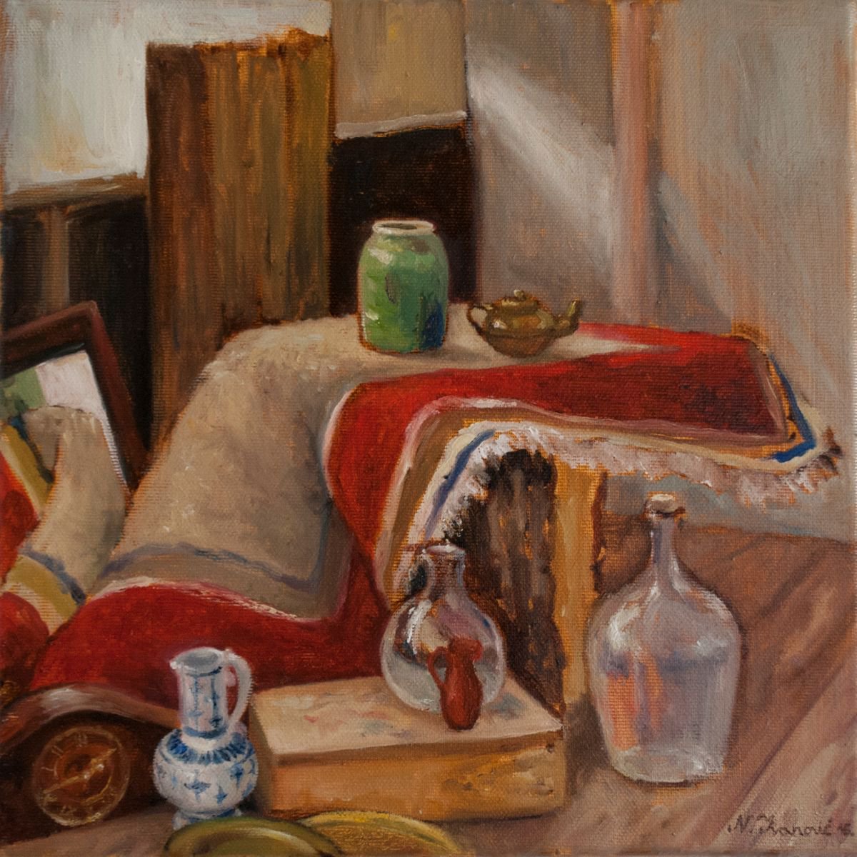 Still Life Oil Painting By Nikola Ivanovic, 12 X 12", Still Life Pyramid, Original Artwork