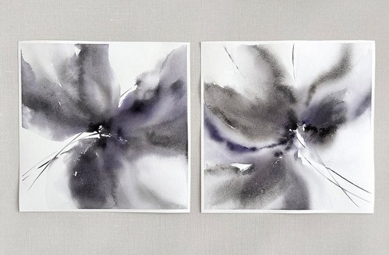 Abstract gray flowers set of 2