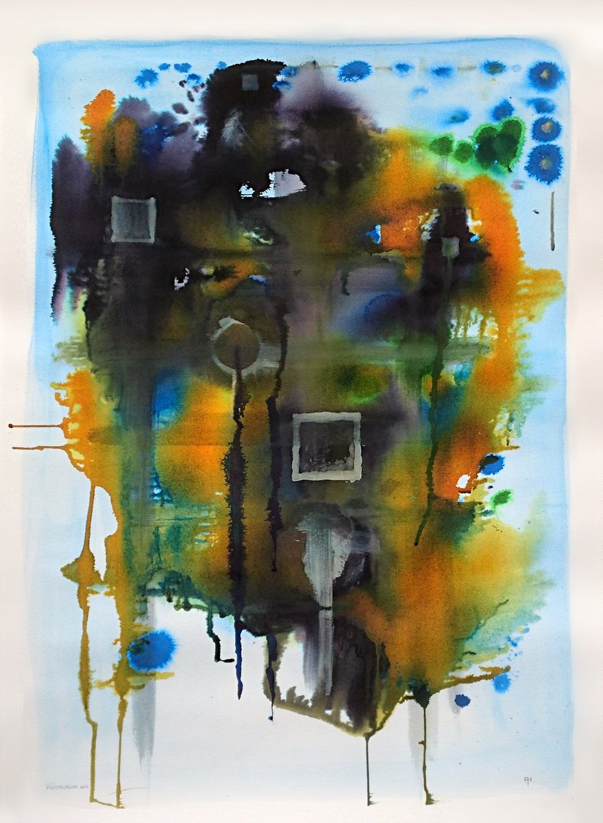 Organic Abstract Painting By Alan Harris, 21 X 30, Australia, Original Artwork