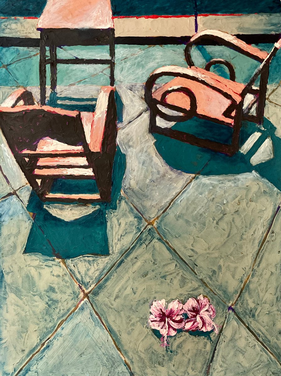 Terrace with hibiscus by John Cottee