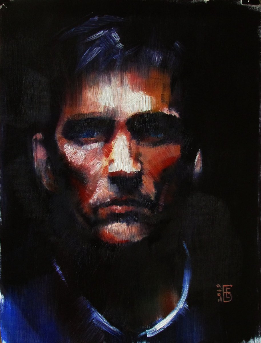 Impressionistic Portrait Oil Painting By Kateryna Bortsova, 13 X 17", "The Man In The Suit" Portrait Painting, Original Artwork