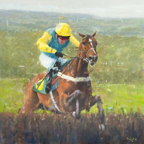 Yellow Horse Racing Jockey by Shaun Burgess
