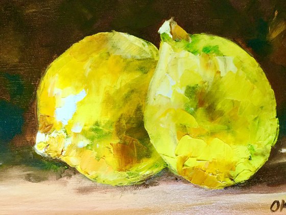 Lemons still life palette knife oil painting Dutch style
