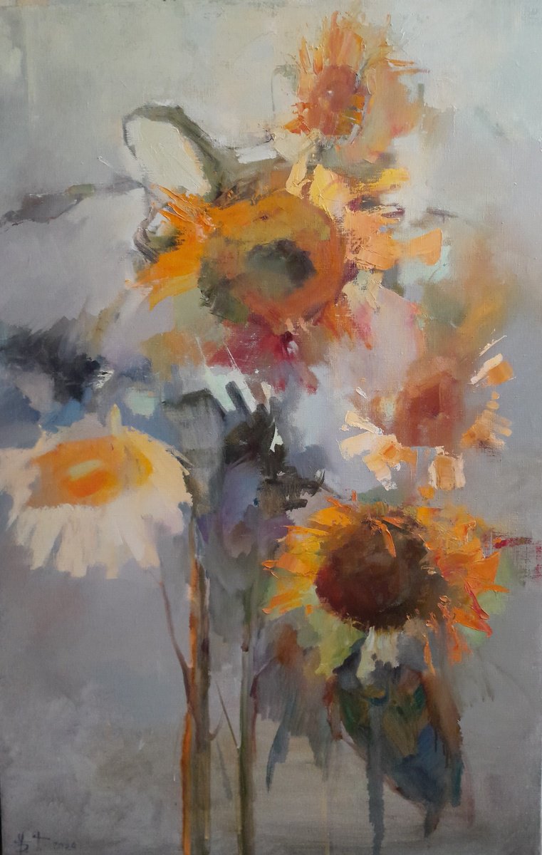 Impressionistic Botanical Oil Painting By Tatyana Barinova, 30 X 45", Sunday Dad, Original Artwork