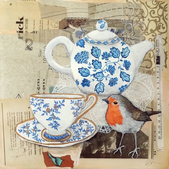 Mr Robin came to tea - Framed and ready to hang