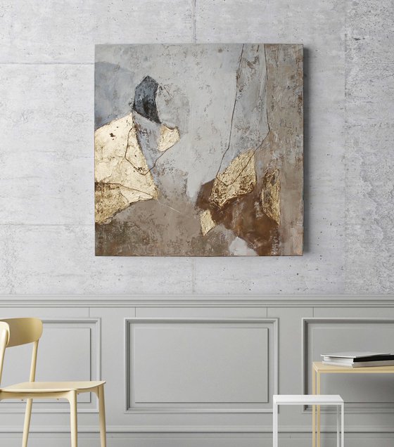 "Amplituda" Abstract beige gold grey art