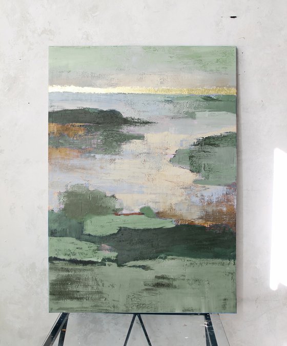 "Olive Estuary" Sage green abstract nature
