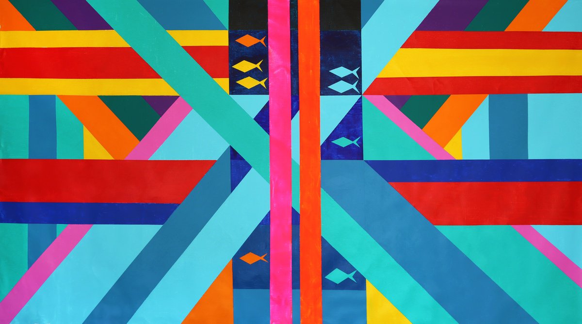 Geometric Abstract Acrylic Painting By Denys Kuvaiev, 65 X 35, Parallel Paths, Original Artwork