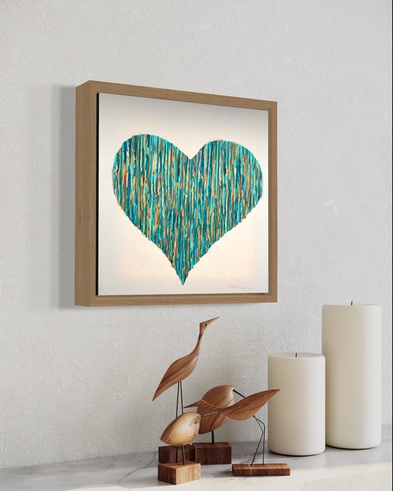 Bright Love - Teal & Golden - Champagne floating frame