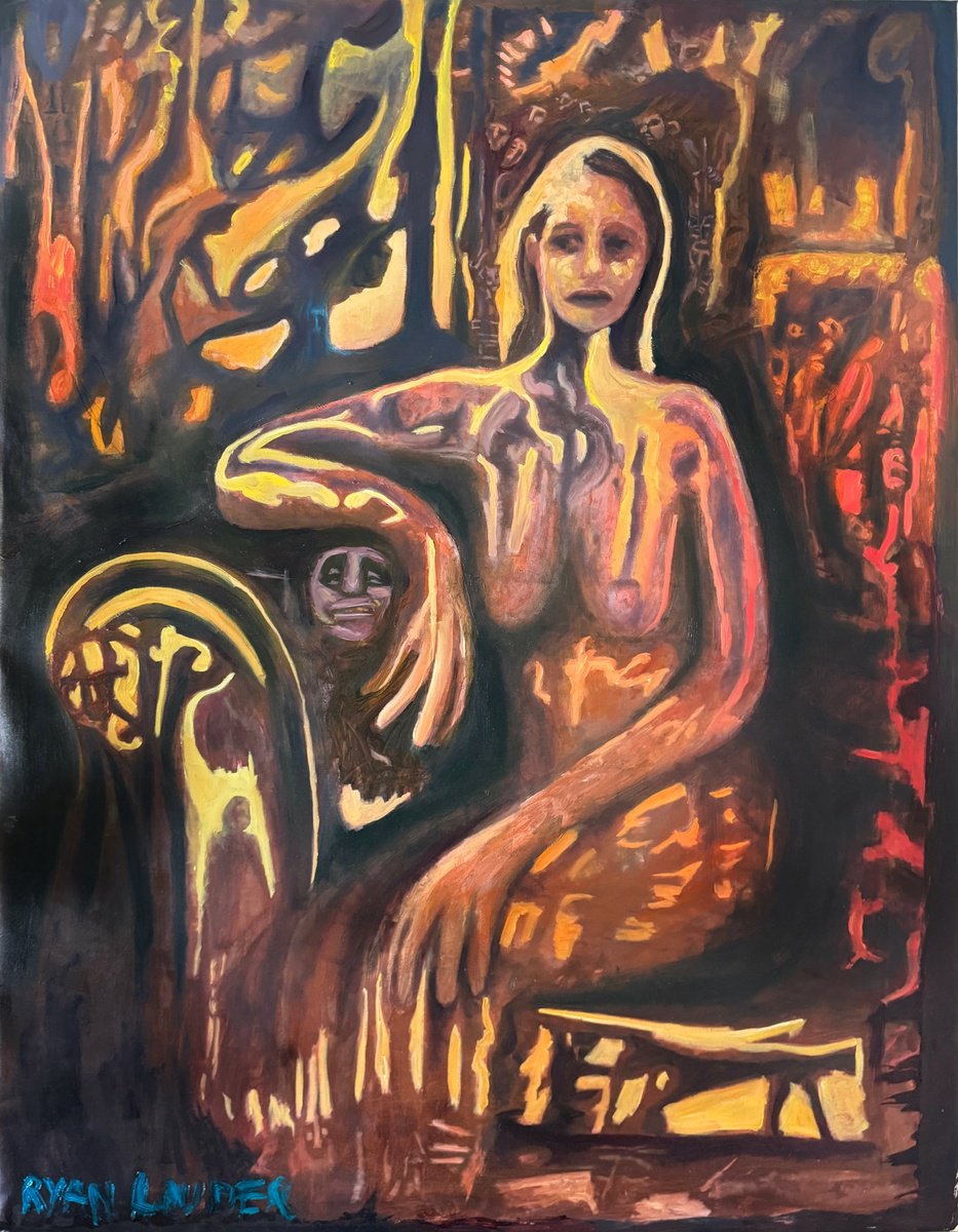 Surrealistic Portrait Oil Painting By Ryan Louder, 34 X 46", Her World, Original Artwork