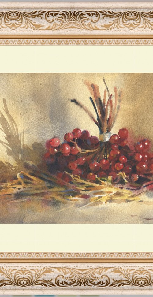 Viburnum watercolor nature by Samira Yanushkova