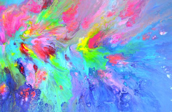 Happy Harmony VIII - 150x60 cm - Big Painting XXXL - Large Abstract, Supersized Painting - Ready to Hang, Hotel Wall Decor