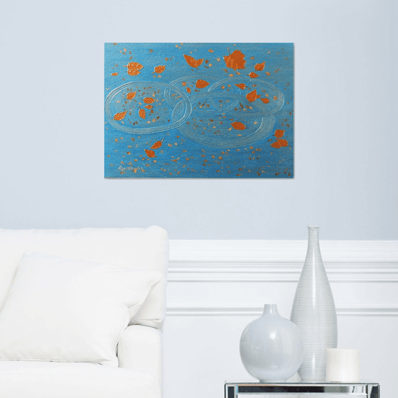 Last Kiss of Fall - abstract late autumn pond painting, office, home decor, gift idea