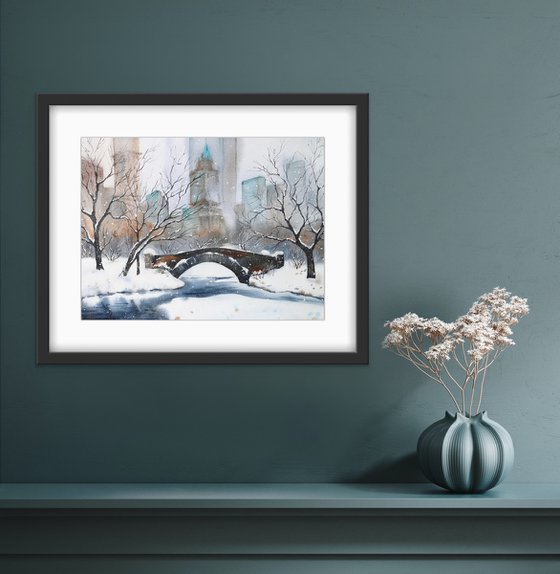 Central Park. New York. Original watercolor artwork.