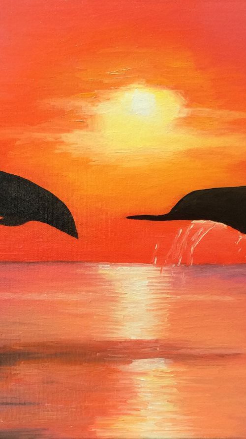 Sunset Dolphins by Jill Ann Harper
