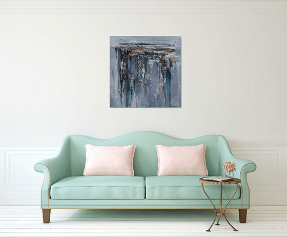 Gray Abstract  Oil Painting - 90 x 90 cm - Original  painting