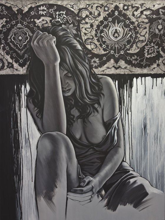 No boundaries.original mixed media artwork ( 122) X ( 92) c.m.figurative monochrome painting with modern and unique composition ready to hang
