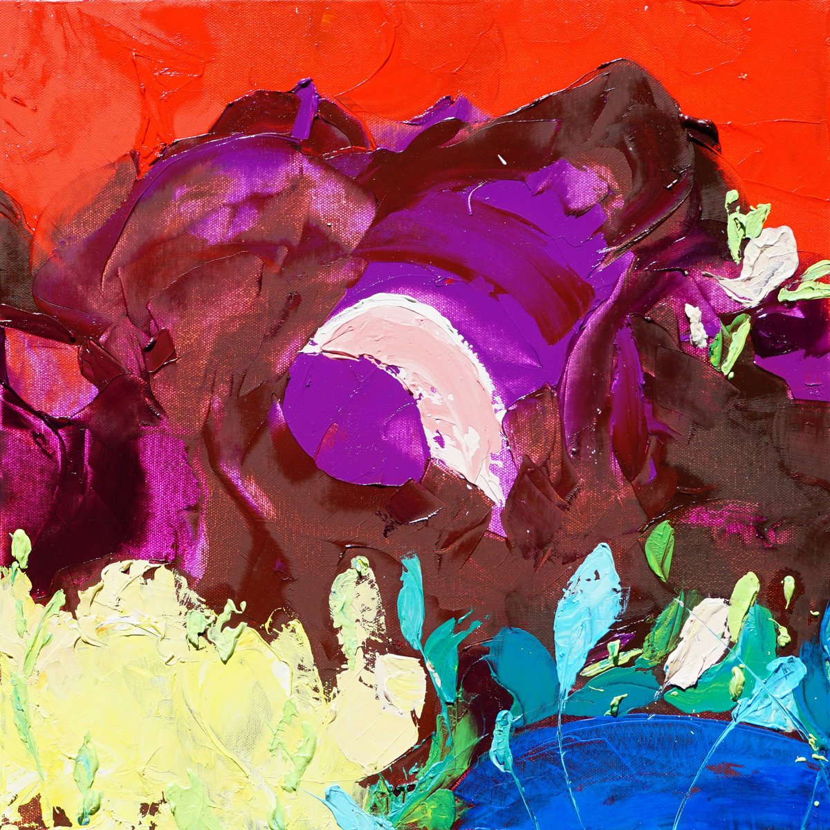 Abstract Oil Painting By Jelena B, 16 X 16, Bush Lake Pink Moon, Original Artwork