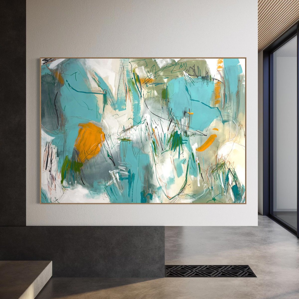 Expressive Abstract Acrylic Painting By Cheryl Harrison, 67 X 47, Smile Squint Stare, Original Artwork