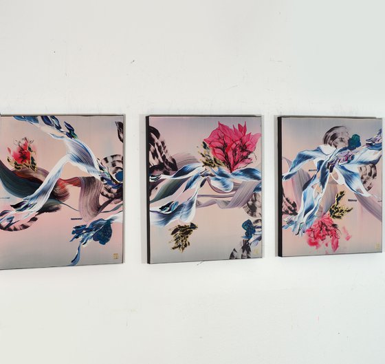 Indigo & Lotus Triptych