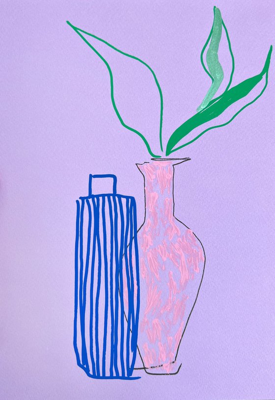 Purple and blue vases