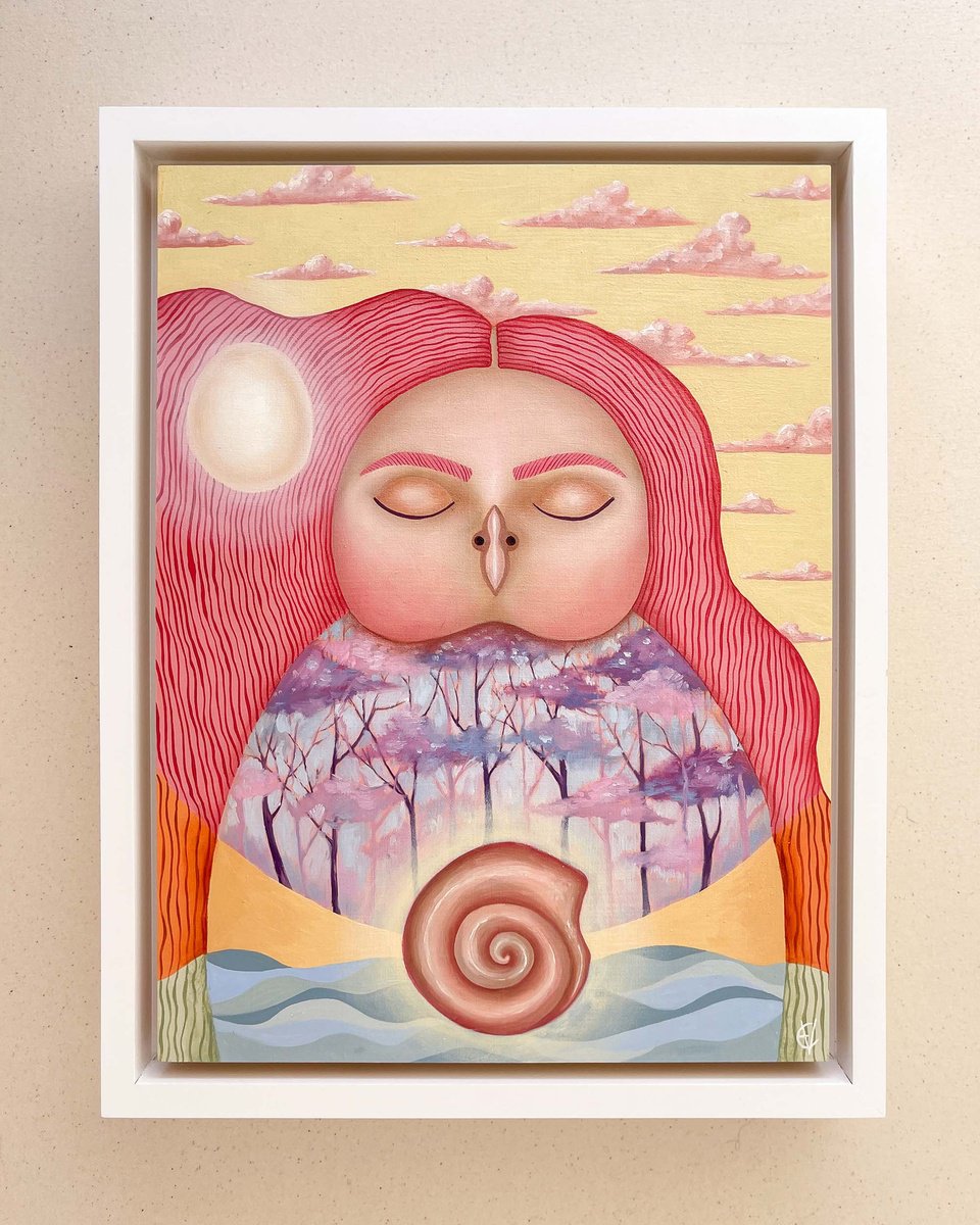 Surrealistic Landscape Oil Painting By Eve Devore, 11 X 14, Raspberry Sunrise, Original Artwork