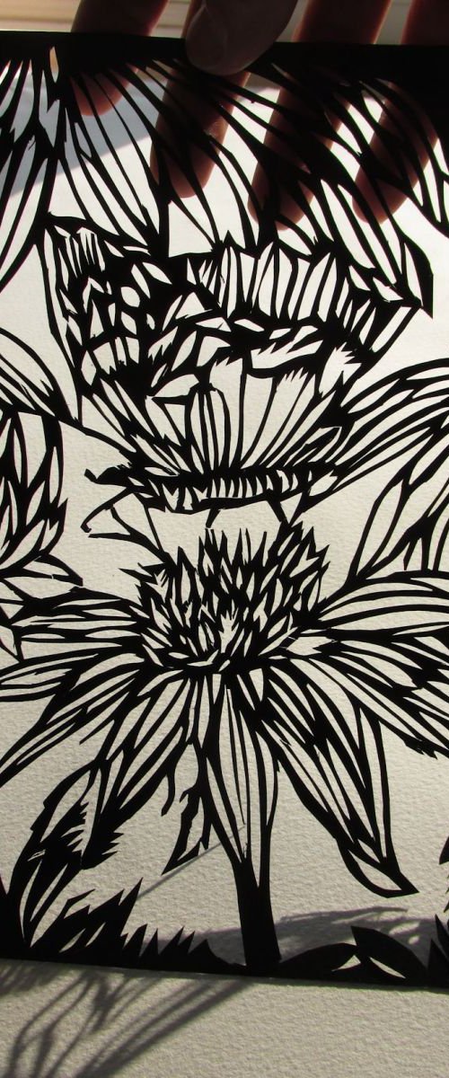 Coneflower with butterfly paper cut by Alfred  Ng