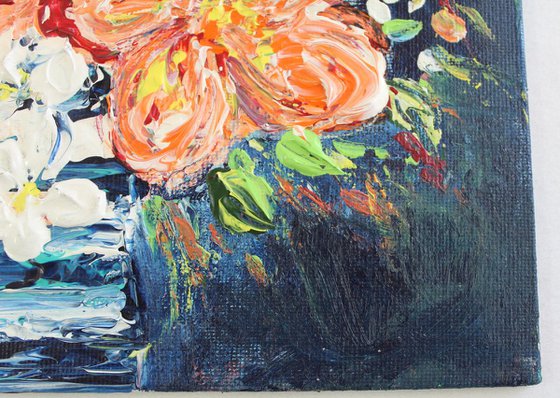 "Floral Still Life,2017"  - Still Life Florals impasto Acrylic painting on canvas board