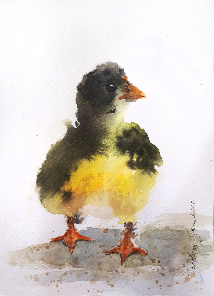 Animal Watercolour By Salana Art / Svetlana Samovarova, 6 X 8", Chick 1, Original Artwork