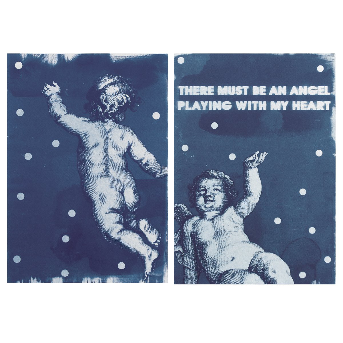 Illustrative Portrait Print By Manel Villalonga, 17 X 24", Cyanotype 26 Two Angels, Original Artwork