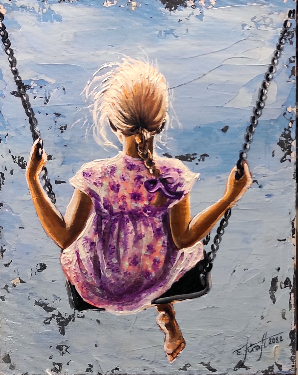 Summer swing 24x30x0,2cm Original acrylic painting on board,ready to hang by Elena Kraft