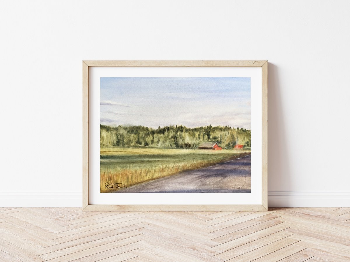 Impressionistic Landscape Watercolour By Tetiana Koda, 15 X 11", Green Grass Field, Original Artwork