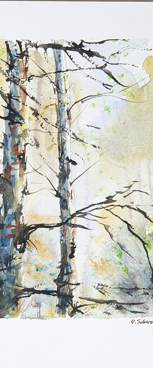 4/20 ORIGINAL WATERCOLOR painting. Trees series by Yulia Schuster