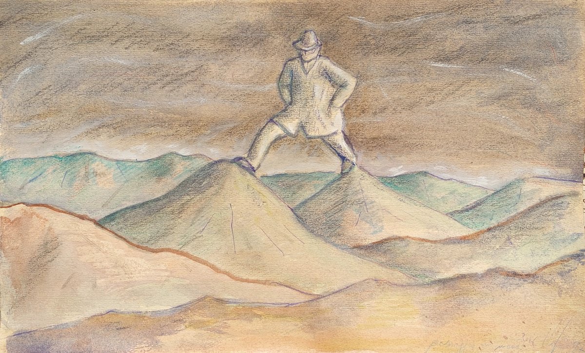 Surrealistic Pastel Drawing , Walking On The Mountains By Paolo Beneforti, 19 X 12, Artwork For Sale On Artfinder