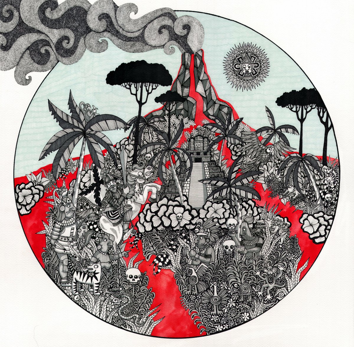 Illustrative Portrait Ink Drawing By Terri Smith, 27 X 27", Survive!, Original Artwork