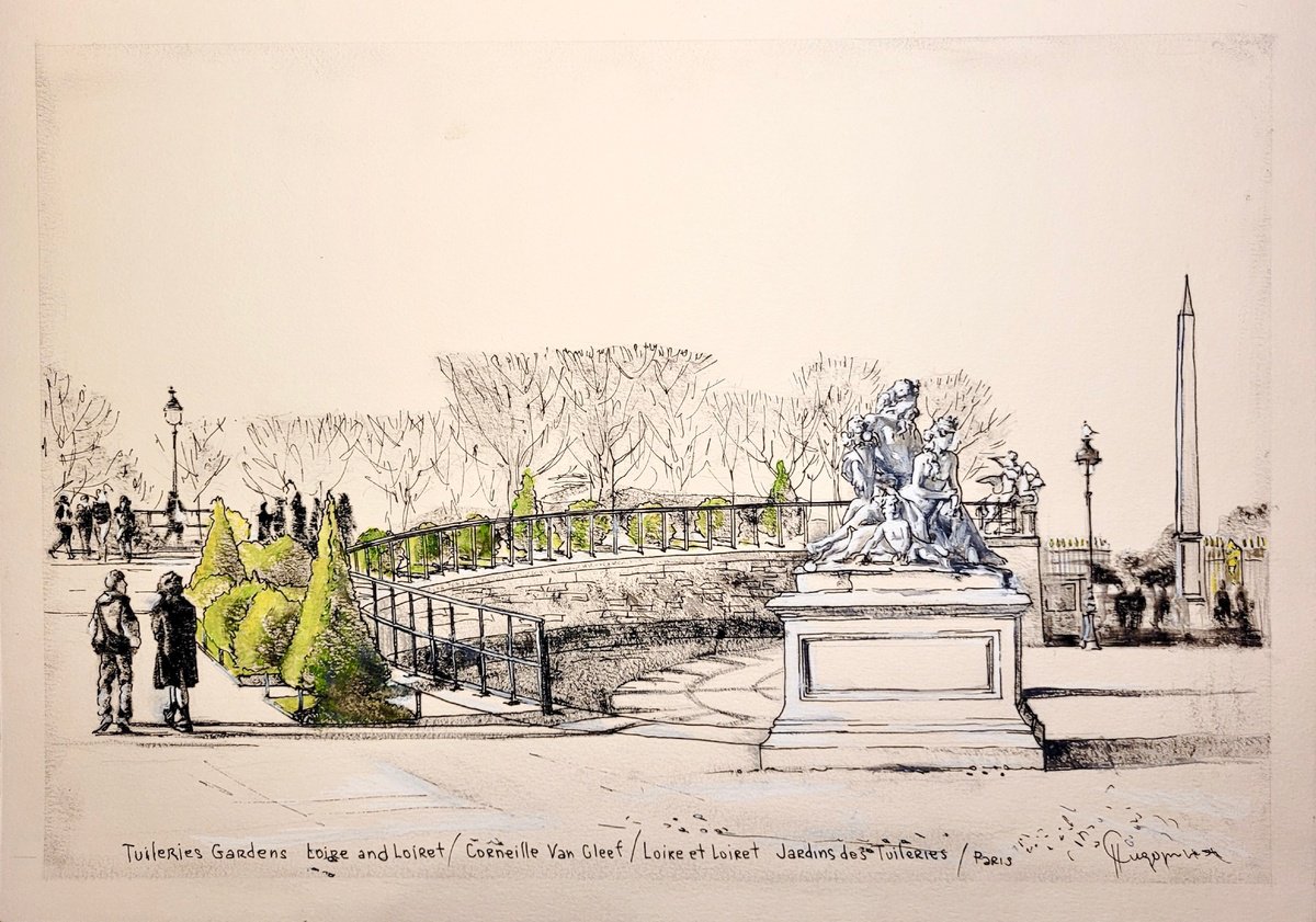 Graphic Cityscapes Drawing By Natalia Sidorina, 17 X 12", The Loire And The Loiret, Original Artwork