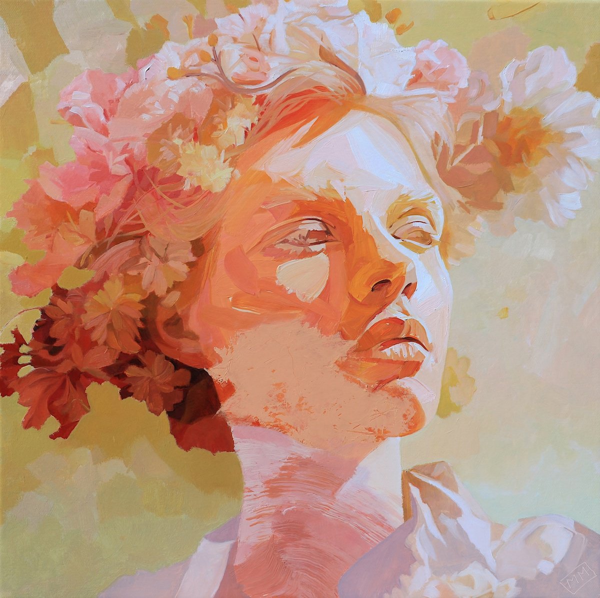 Expressive Portrait Oil Painting By Melinda Matyas, 16 X 16", Harvest, Original Artwork