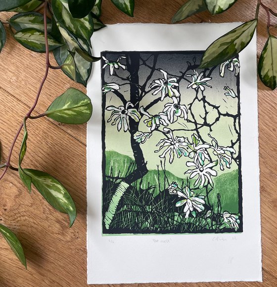 The Melt - Magnolia Linocut