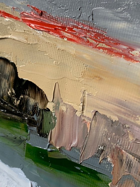 Abstract Landscape. Original impasto, Palette knife oil painting.