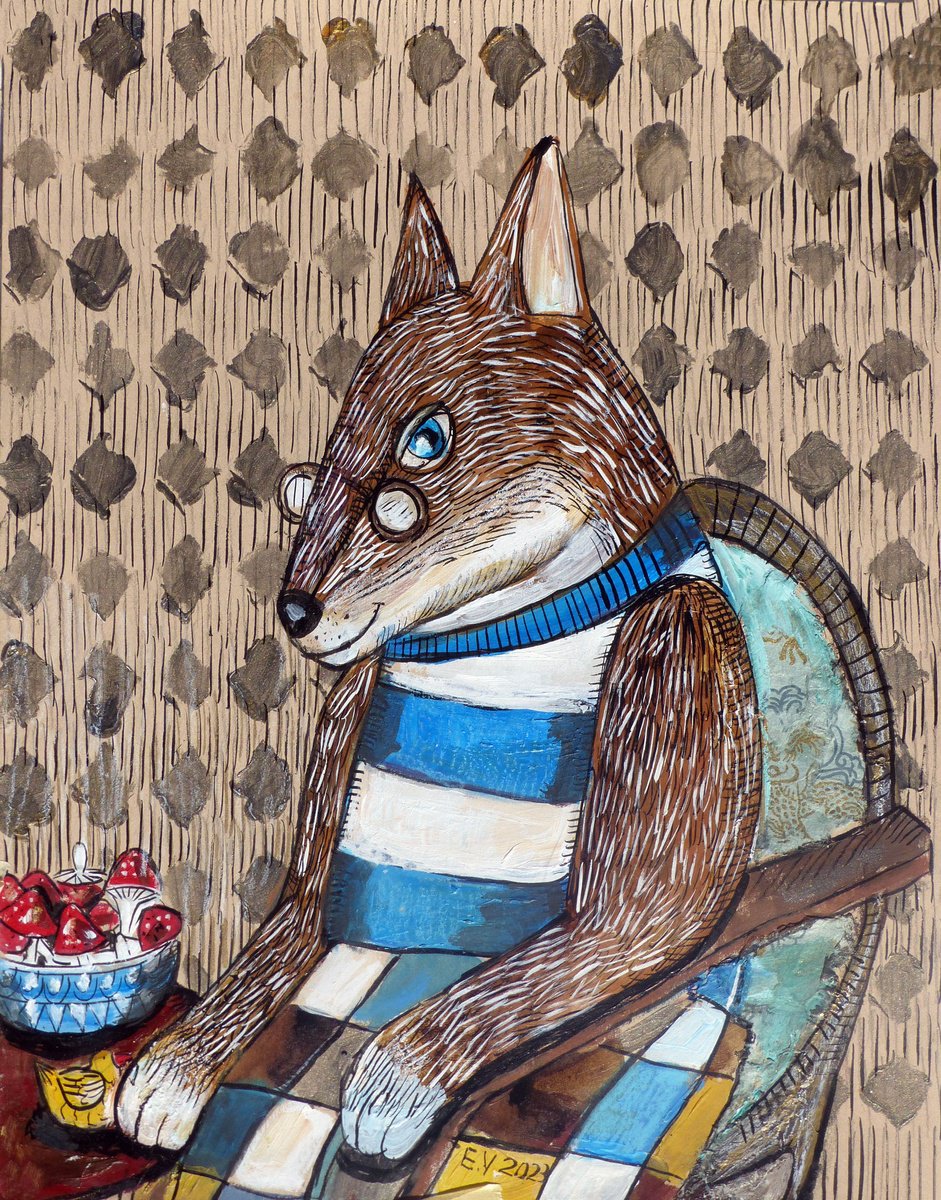 Naive Animal Painting By Elizabeth Vlasova, 11 X 14, Well-Deserved Rest, Original Artwork