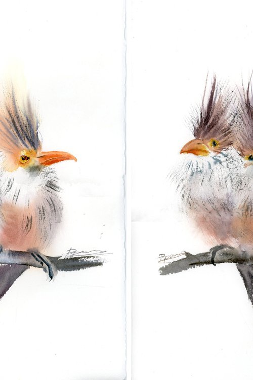 Trio Of Crested Birds - Diptych by Olga Tchefranov (Shefranov)