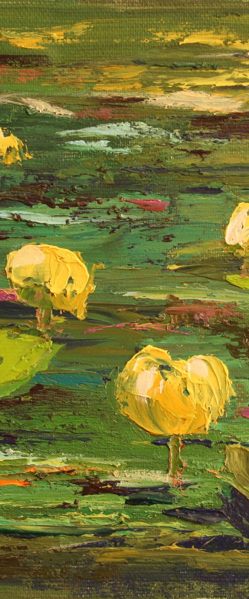 WATER LILY VI. 7"x7"  PALETTE KNIFE / From my a series of mini works WORLD OF WATER LILIES /  ORIGINAL PAINTING by Salana Art