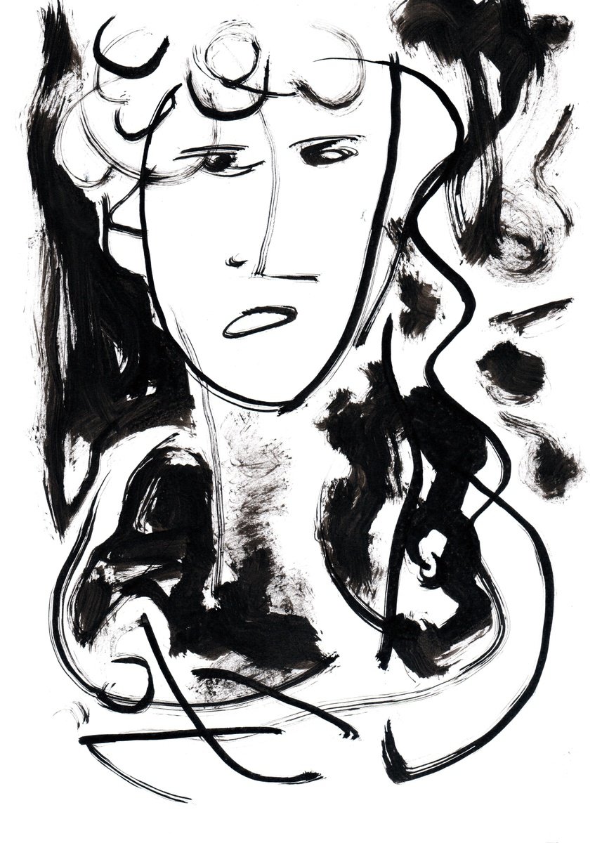 Expressive Portrait Ink Drawing By Zakhar Shevchuk, 8 X 11", Ink Album (Self Portrait), Original Artwork